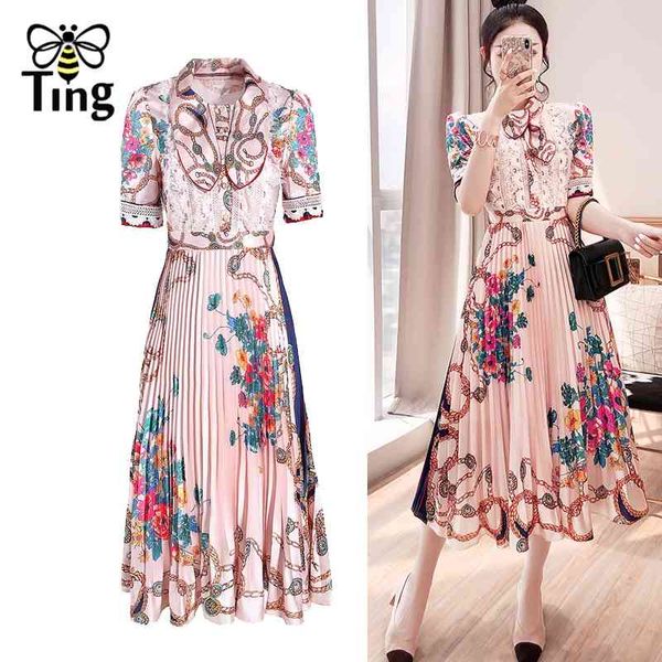 

designer fashion floral pleated midi long party dinner dresses vintage elegant button up office work dress plus size za 210513, Black;gray