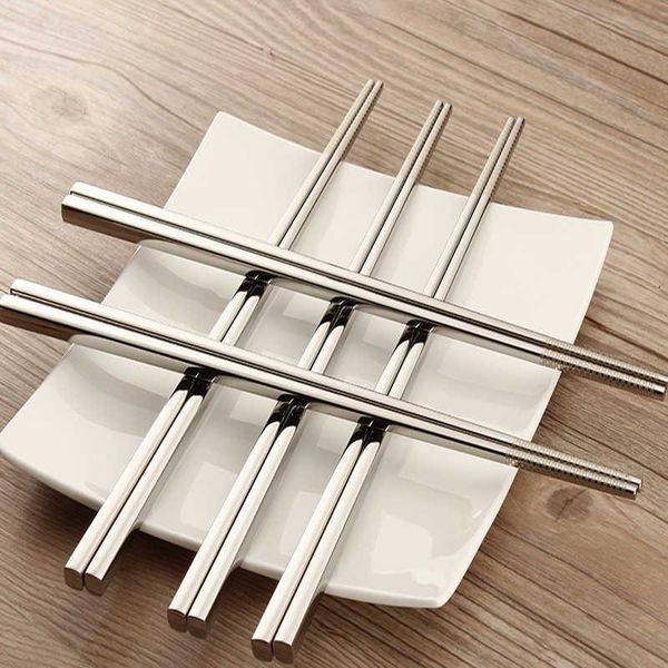 

chopsticks 5pairs korean set stainless steel metal square japanese chopstick chinese cutlery anti-skid dinnerware tableware