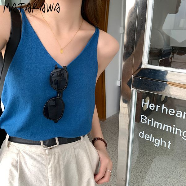

matakawa multicolor v-neck camis curled wool suspender women's cami summer korean casual vest tank women 210513, White