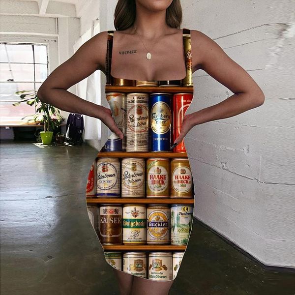 

beer drink 3d print harajuku womens dress sundress clothing party vintage boho high quality, Black;gray
