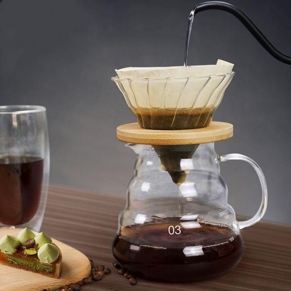 

coffee pots wooden brackets transparent glass dripper and pot set espresso maker with filter reusable milk