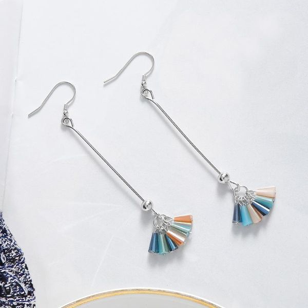 

dangle & chandelier modern jewelry color tassel earrings 2021 summer long geometric colorful glass for girl party gifts, Silver