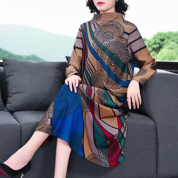 

casual dresses spring autumn knitting cotton indie folk dress 2021 elegant bodycon party vestidos women korean vintage print maxi, Black;gray