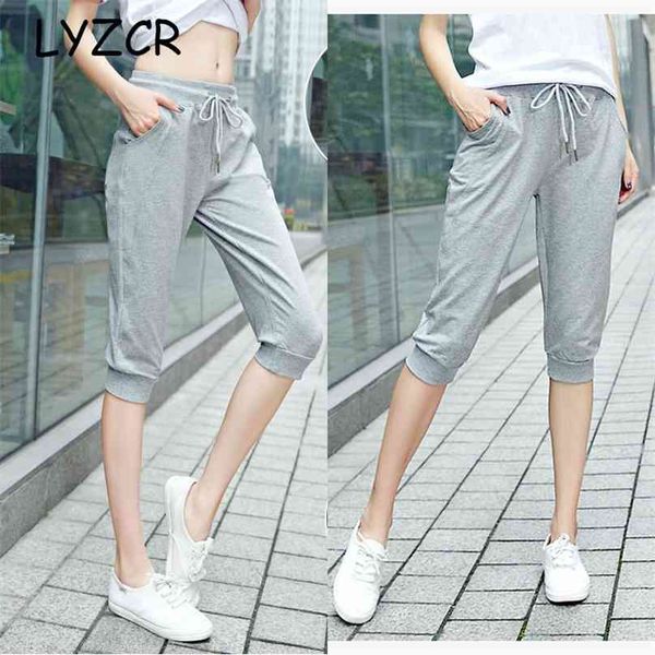 

women's cotton summer pants casual loose harem for knee length breeches s female sweatpants 210925, Black;white
