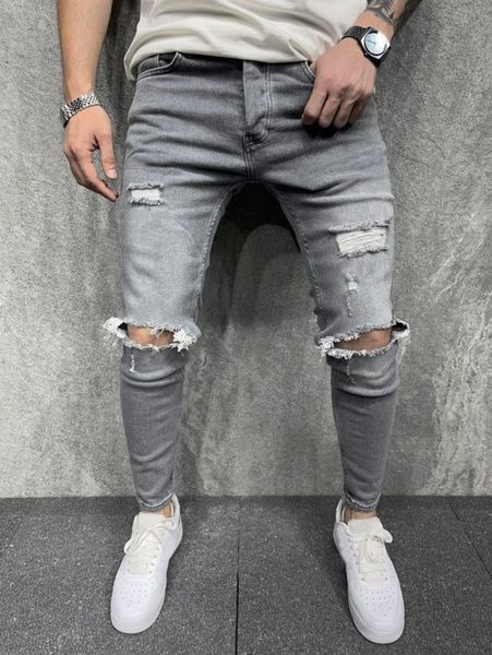 

men slant pocket ripped skinny jeans l3ji#, Blue