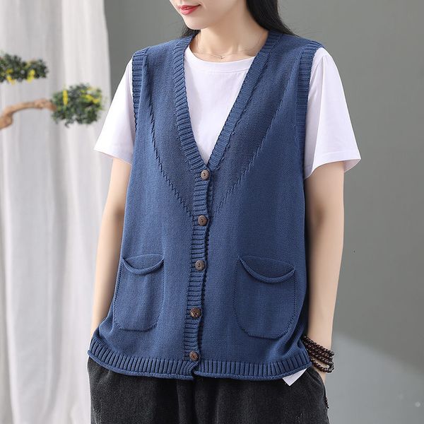 

tees 7 colours retro v neck crocheted female wildlife sleeveless korean sweatshirt cardigan fall sweater vest k977 cx80, White