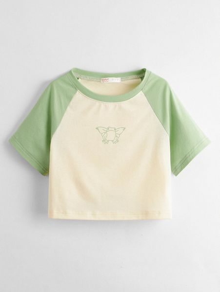 

plus frog print raglan sleeve tee 02pu#, Black