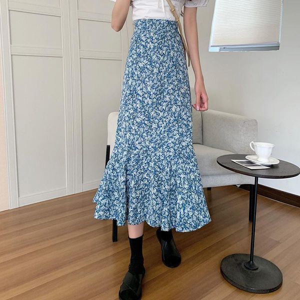 

spring and summer 2021 retro floral skirt with high waist thin mid length lady fishtail a-line skirt[delivery within 15 skirts, Black