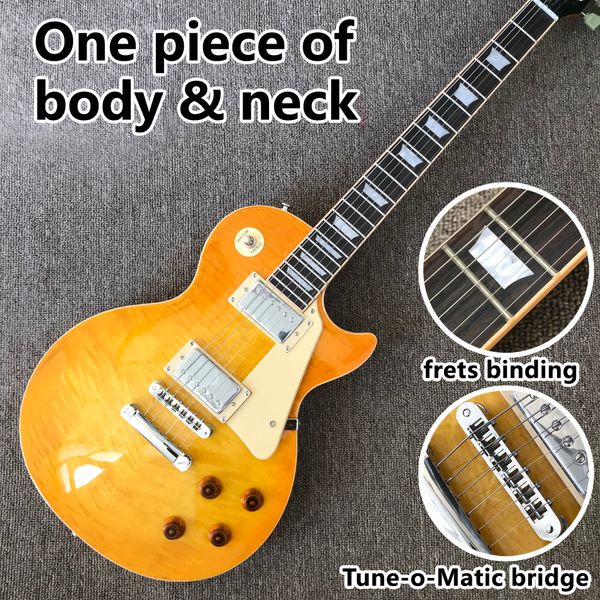 2021 neue E-Gitarre, Hals und Korpus aus einem Stück, Bundbindung, E-Gitarre mit Honey-Burst-Ahorndecke