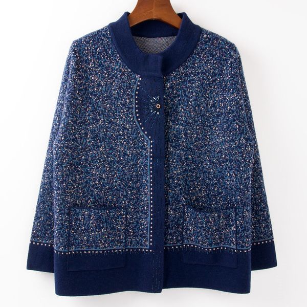 

tees women's middle-aged woman's knitted vintage wool warm thickening winter jacket big mesh size f2394 j3sx, White