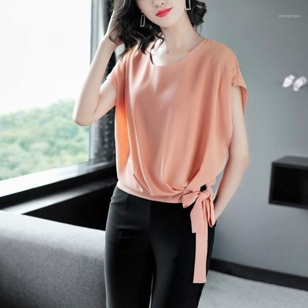 

simple style blouses women blouse summer plus size short sleeve o-neck black elegant office white shirt crop women's & shirts