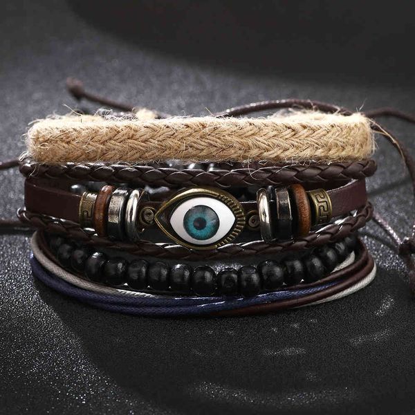 

new style multi-layer leather classic devil's eye beaded bracelet, Golden;silver