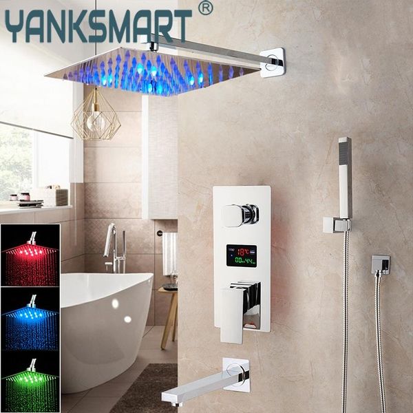 

rainfall shower led head with hand spray and bathtub faucet set wall mounted mixer single handle rain chrome taps bathroom sets