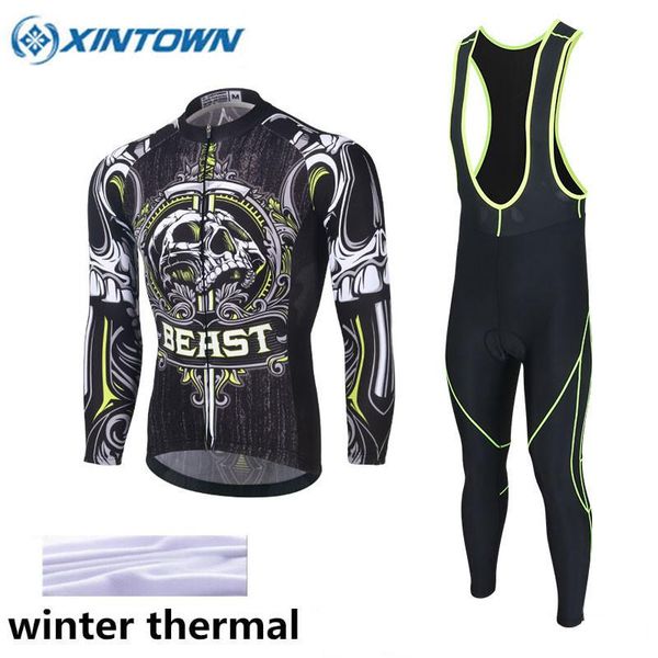 

racing sets xintown winter thermal cycling clothing 2021 men fleece jersey bike bicycle suits kit ropa ciclismo red green, Black;blue