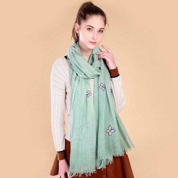 

spring autumn women's long scarf ethnic style embroidered flower fashion shawl thicken warm all-match ladies scarves cloak, Blue;gray