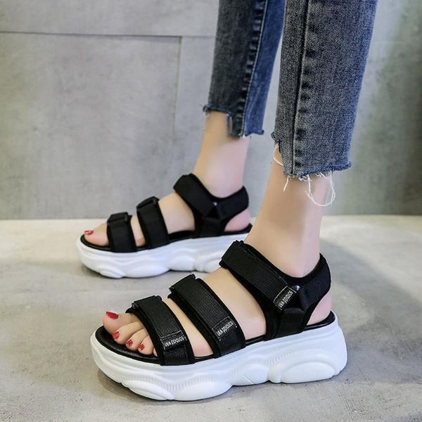 

sandals gladiator platform women's 2021 summer fashion women chunky beach sandal denim comfortable sandalias, Black