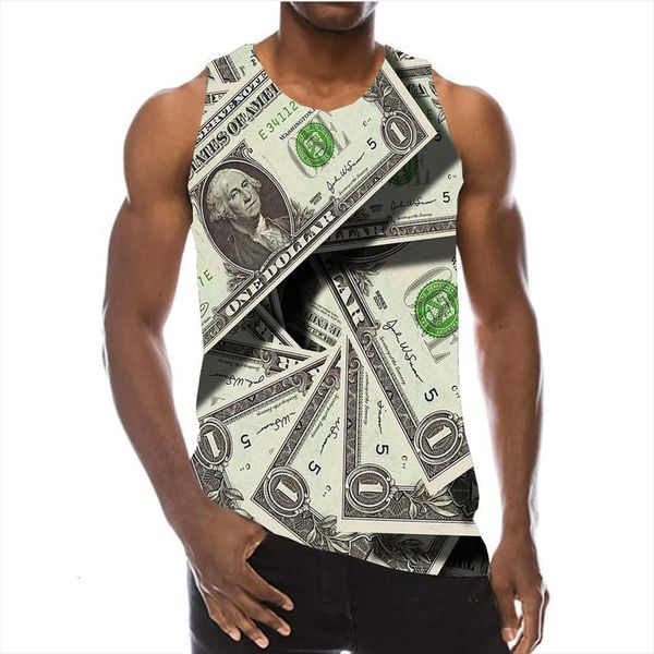 

uney dollar tank money mens print sleeveless us size sport gym vest shirt black cool vacation beach, White;black