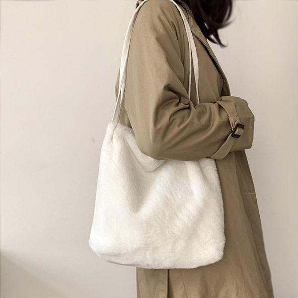 

evening bags women fashion plush shoulder shopping bag ladies casual autumn winter large capacity tote handbags solid color square