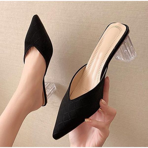 

women slippers ladies high heels sandals pointed toe transparent woman pumps shoes spring summer fashion footwear 2021, Black