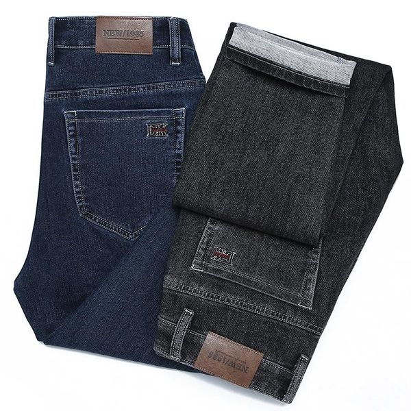 

men's jeans straight-leg business fashion casual classic style black blue denim trousers brand pants
