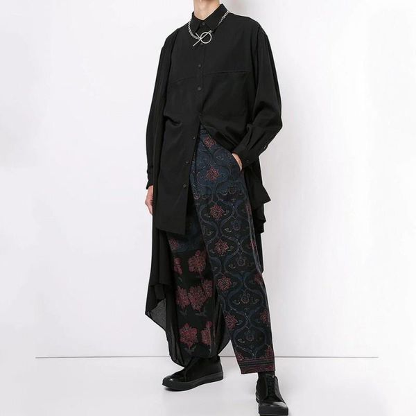 

men's casual shirts runway designer asymmetrical long shirt men spring summer loose fit gothic linen japanese sleeve button black, White;black