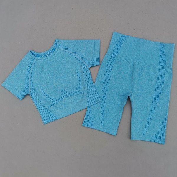 

yoga outfit vital seamless set women running sportswear workout clothes short sleeve crop high waist fitness shorts gym sets
