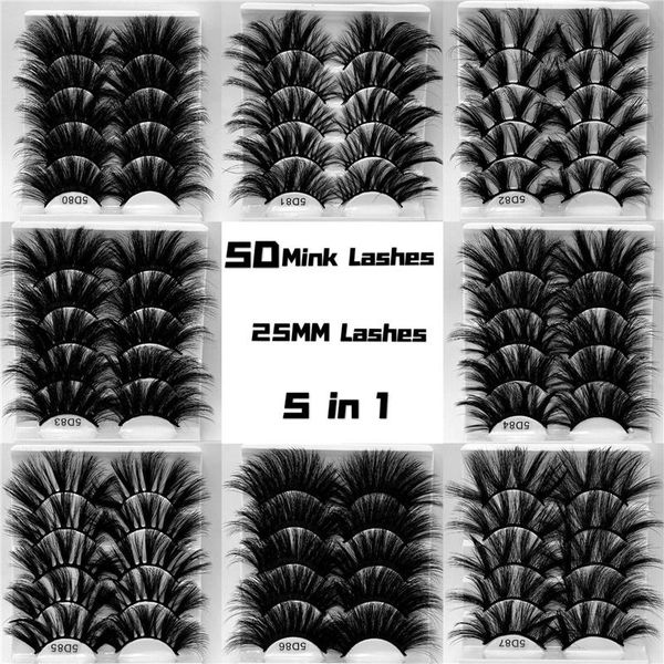 

false eyelashes 5pairs 25mm 3d natural thick wispy beauty dramatic makeup tool 100% mink hair 5d fluffy extra long lashes black