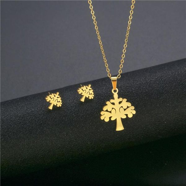 

earrings & necklace stainless steel jewelry vintage tree of life necklaces sets for women christmas gifts bijoux femme, Silver