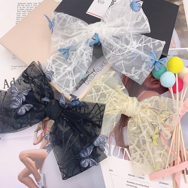 

hair accessories korean fashion bud silk gauze barrette multi-layer bow lace hairpins spring clip embroidery top