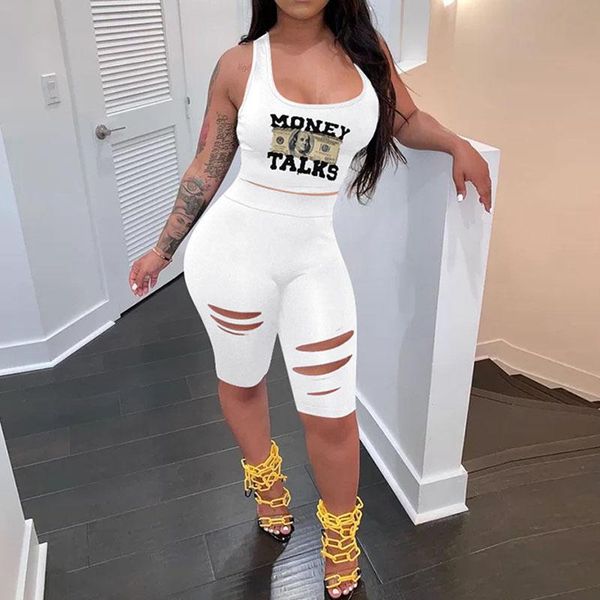 

women's tracksuits woman shorts two piece set letter print sleeveless tank & hollow out sweatpants summer joggers tracksuit, Gray