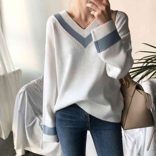 

paris girl autumn winter women's sweaters black white pullover korean style minimalist casual office lady 210524, White;black