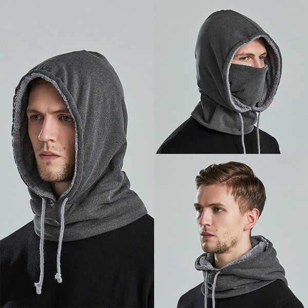 

scarves men multifunctional scarf hat cashmere wool blend knitted the neck hats winter soft warm solid color head cap, Blue;gray