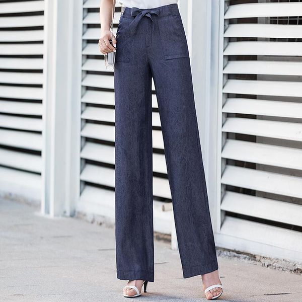 

women's pants & capris tencel wide leg women 2021 summer sashes, Black;white
