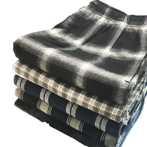 

men's sleepwear haleychan mens cotton autumn and winter pajamas loose home pants brushed plaid flannel for men, Black;brown