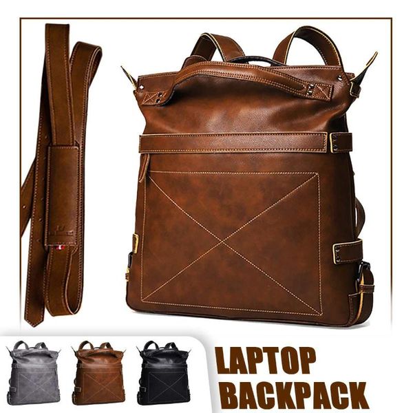 

men's pu leather handbag multi-pocket retro backpack multi-functional shoulder bag lapbags business document storage