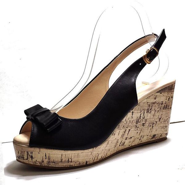 

women wedges sandals summer platform ankle strap peep toe high heel shoes female pumps slingback ladies, Black