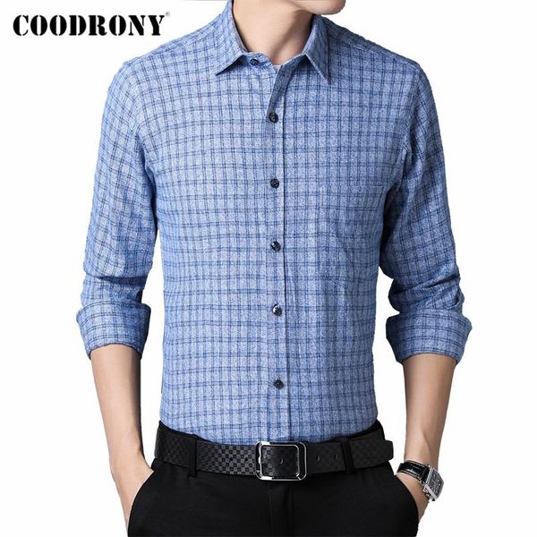 

men's casual shirts coodrony brand spring autumn arrival fashion plaid pocket 100% cotton long sleeve shirt men business clothing c6174, White;black