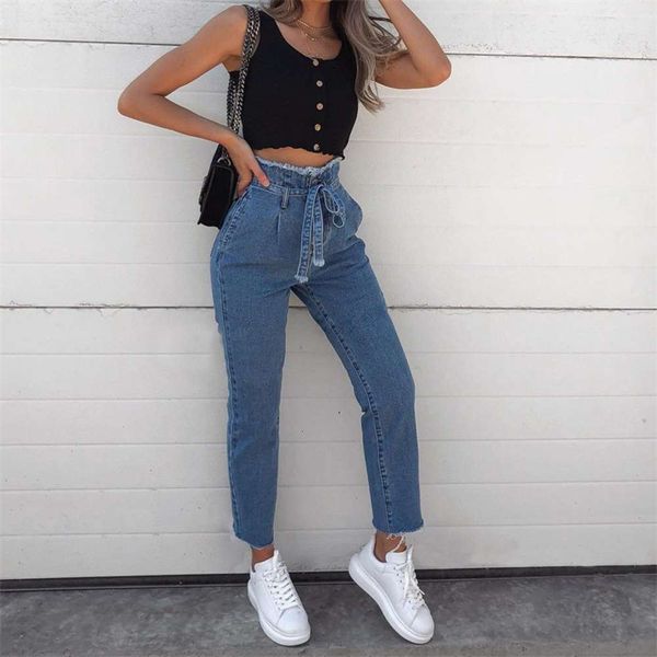 

bud high waist lace up nine point pants, Blue