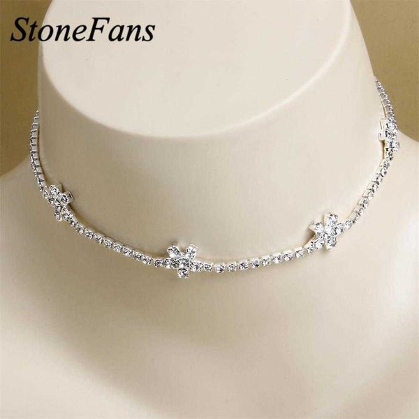 

designer necklace luxury jewelry stonefans fashion crystal flower choker women simple gold womens statement wholesale rhinestone, Silver