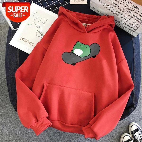 

autumn winter skateboard frog oversized sweatshirt men and women hoodies harajuku pullover drawstring plus size woman #ci7i, Black