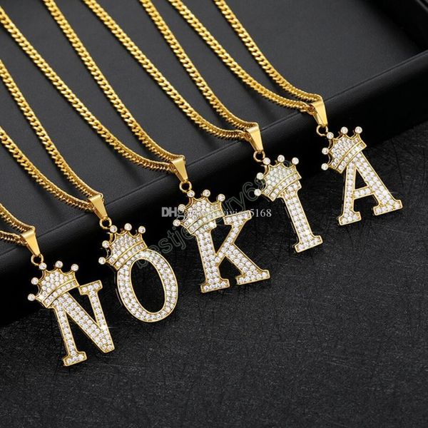 Collana con ciondolo con alfabeto iniziale, corona di 26 lettere dalla A alla Z. Bellissimo regalo di gioielli con catena girocollo in stile hip-hop punk