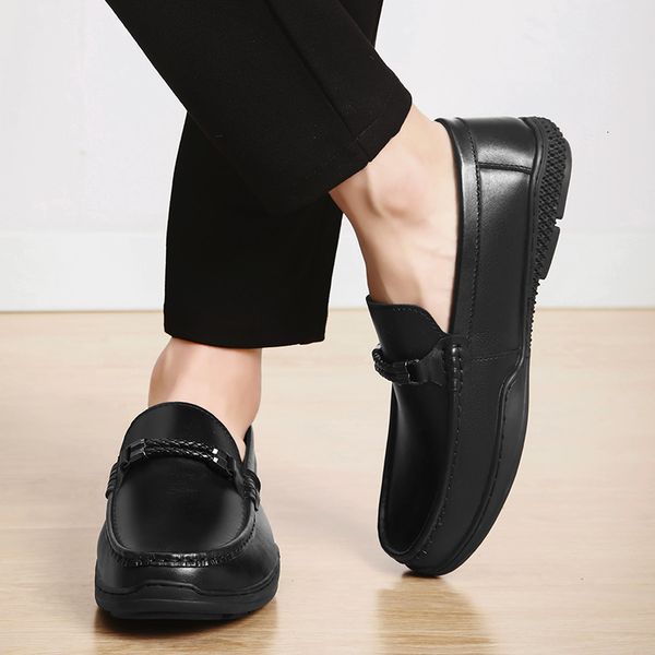 

dress shoes 2021 fashion men comfy casual breathable genuine leather loafers moccasins slip on 's flats male driving 4g6h, Black
