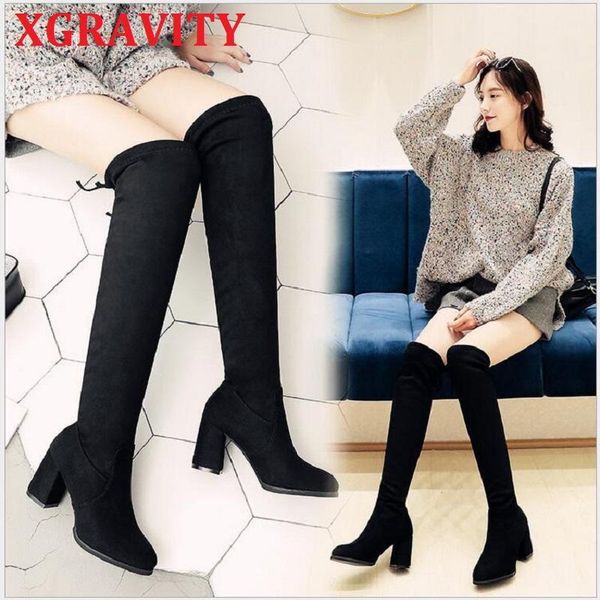 

boots xgravity over the knee warm elegant fashion high heel shoes autumn ladies stretch fabric s0241, Black