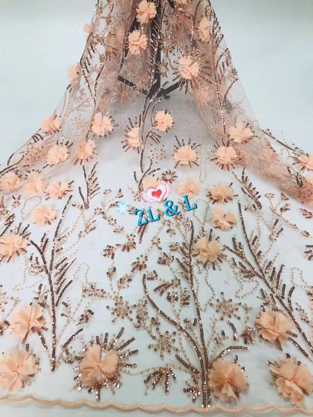 

ribbon high-grade shiny bead tube embroidery applique sequins branches africa nigeria lace french tulle wedding dress skirt 5 yards, Pink;blue