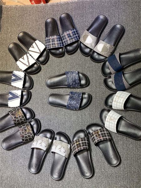 

designer luxury men and women's waterfront mule prism slides line mules canvas 2021 eclipse damier rubber sandals with box dust bag, Black