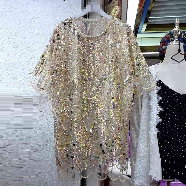 

dress chic spring summer thailand elegant women pearls beading sequined dresses luxury ladies mesh party european, Black;gray