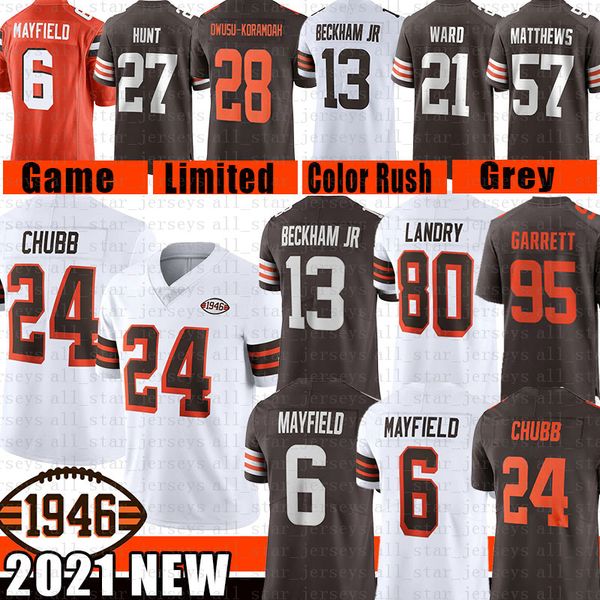 

24 nick chubb baker mayfield football jersey odell beckham jr. jarvis landry myles garrett jeremiah owusu-koramoah newsome ii clevelands war, Black;red