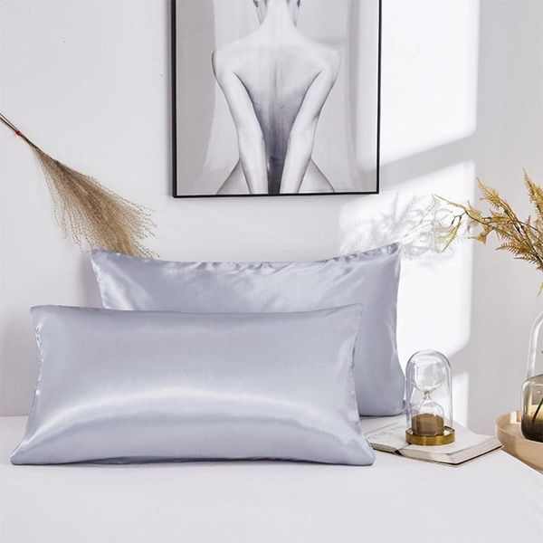 

polyester cool soft pillowcase pillow case real silk cover home decoration cozy standard solid color