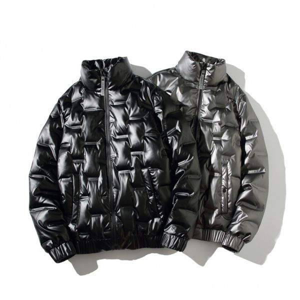 

Down et stand collar short Korean fashion handsome bright face men's thickened coat brand thin down, Black