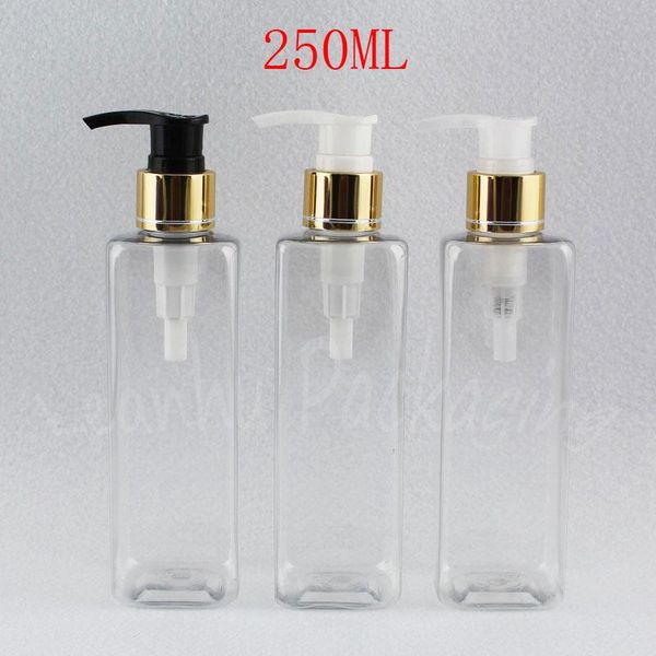 

storage bottles & jars 250ml transparent square plastic bottle with gold lotion pump , 250cc shower gel / packaging makeup sub-bottling